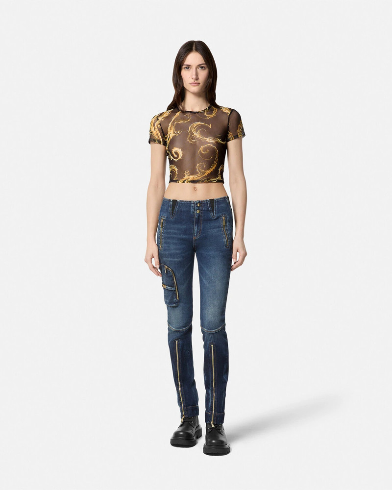 VERSACE JEANS COUTURE Chromo Couture Mesh Crop T-Shirt outlook