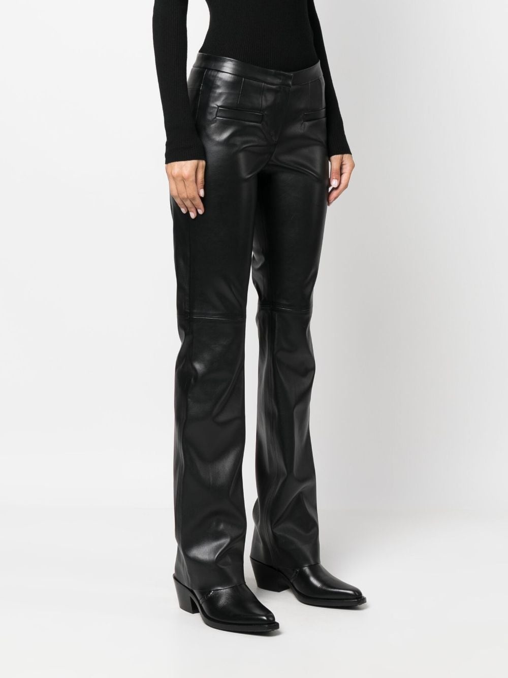 mid-rise faux-leather flared trousers - 3