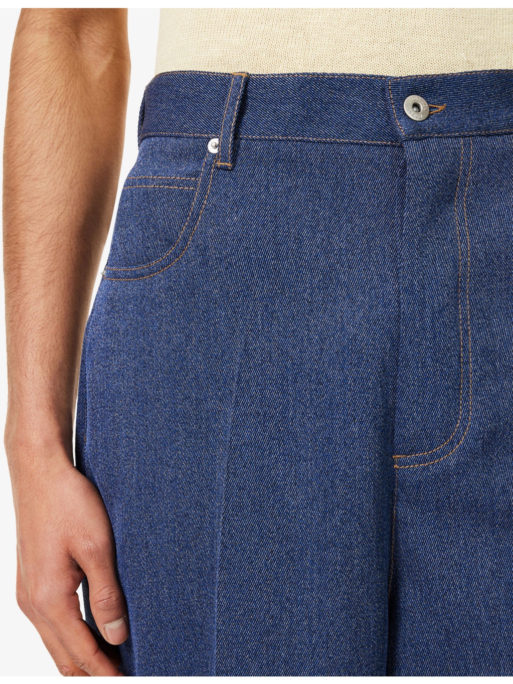 Wide-Leg Five-Pockets Wool and Cotton Trousers - 5