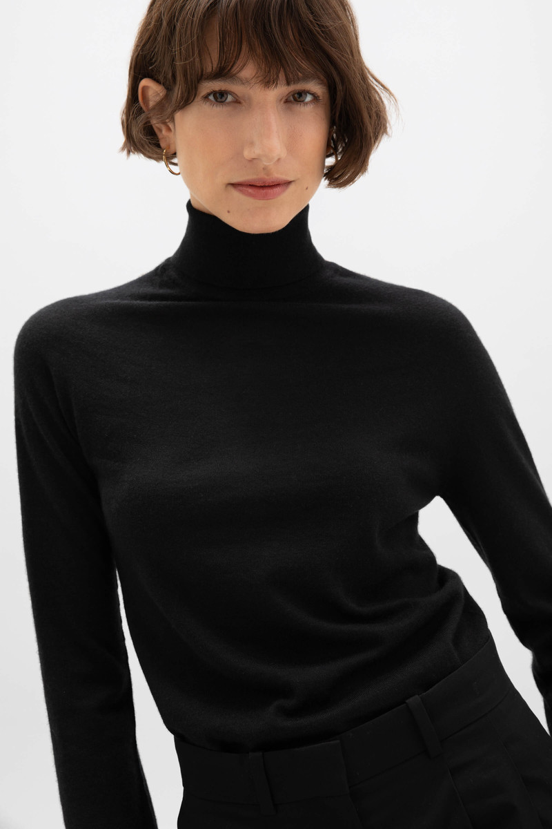 Superfine Cashmere Black Roll Neck 1