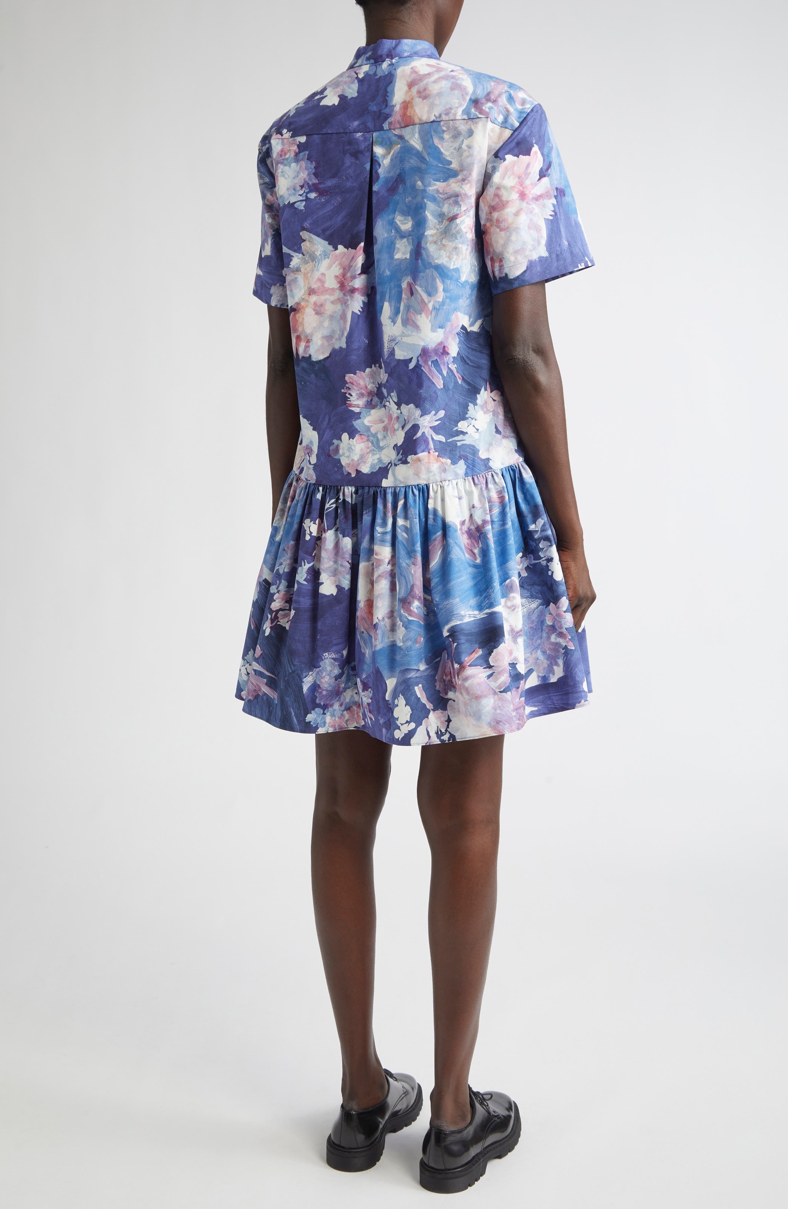 Erdem Short Sleeve Cotton Poplin Mini Shirtdress in Artist Garden Pale Cobalt at Nordstrom - 2