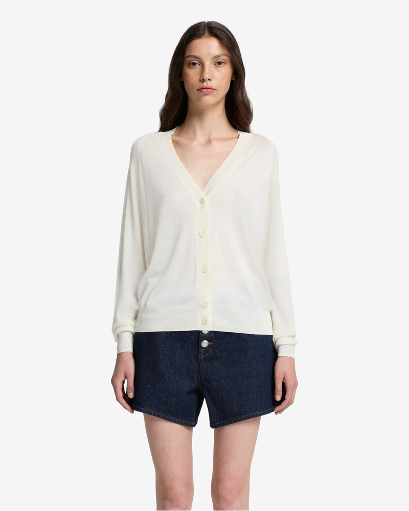 7 For All Mankind Silk Blend V-Neck Cardigan in Ivory outlook