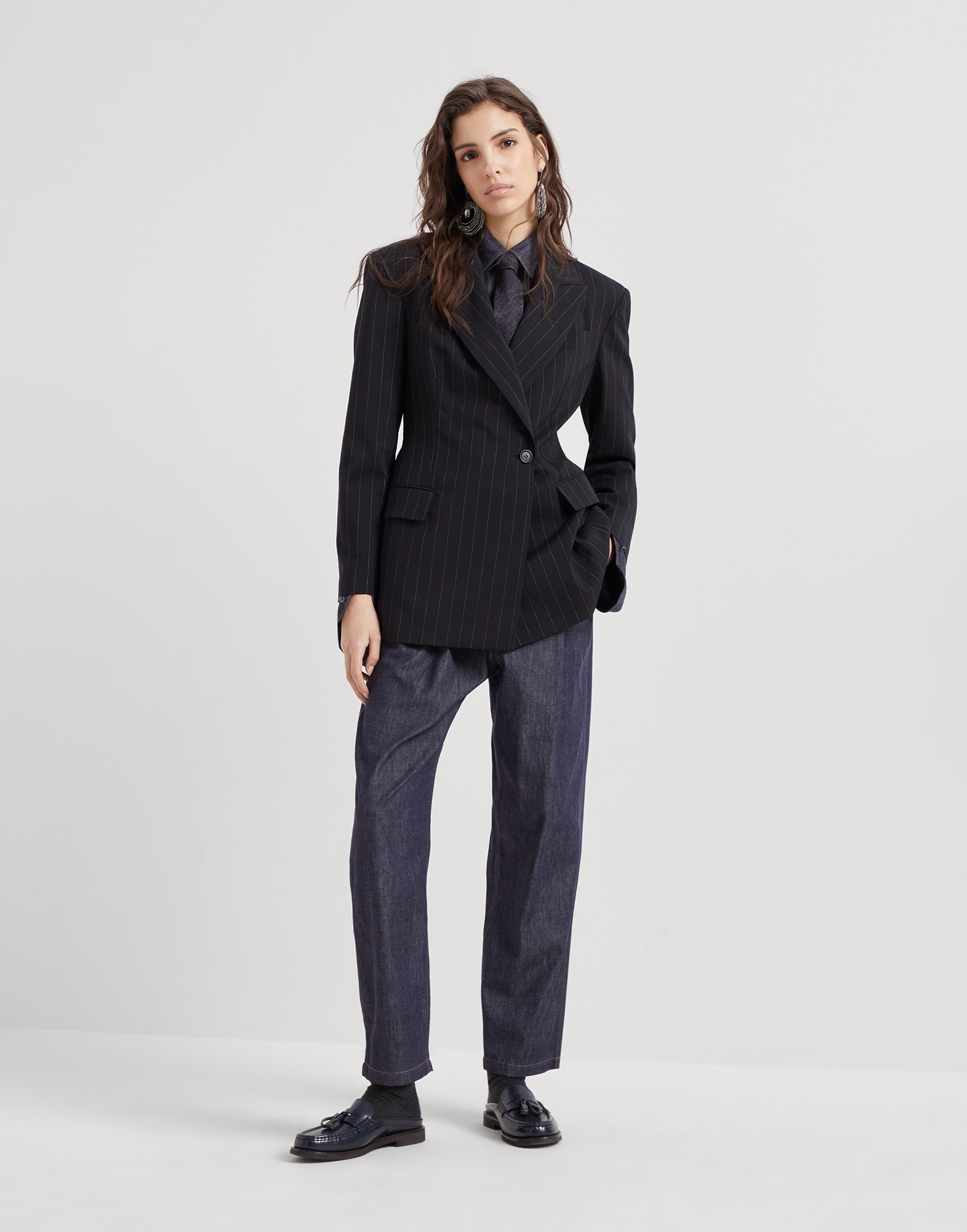 No-fade denim five-pocket track trousers with shiny tab - 4
