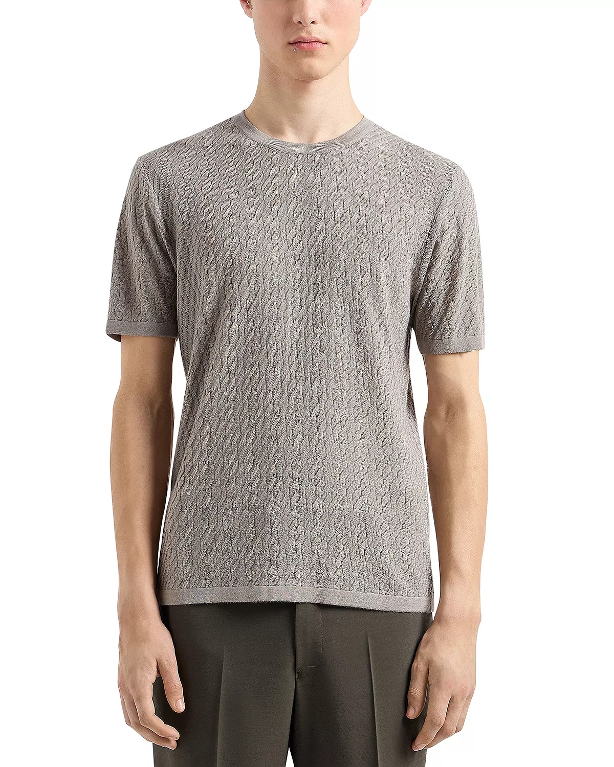 Short Sleeved Jacquard Sweater Tee - 1