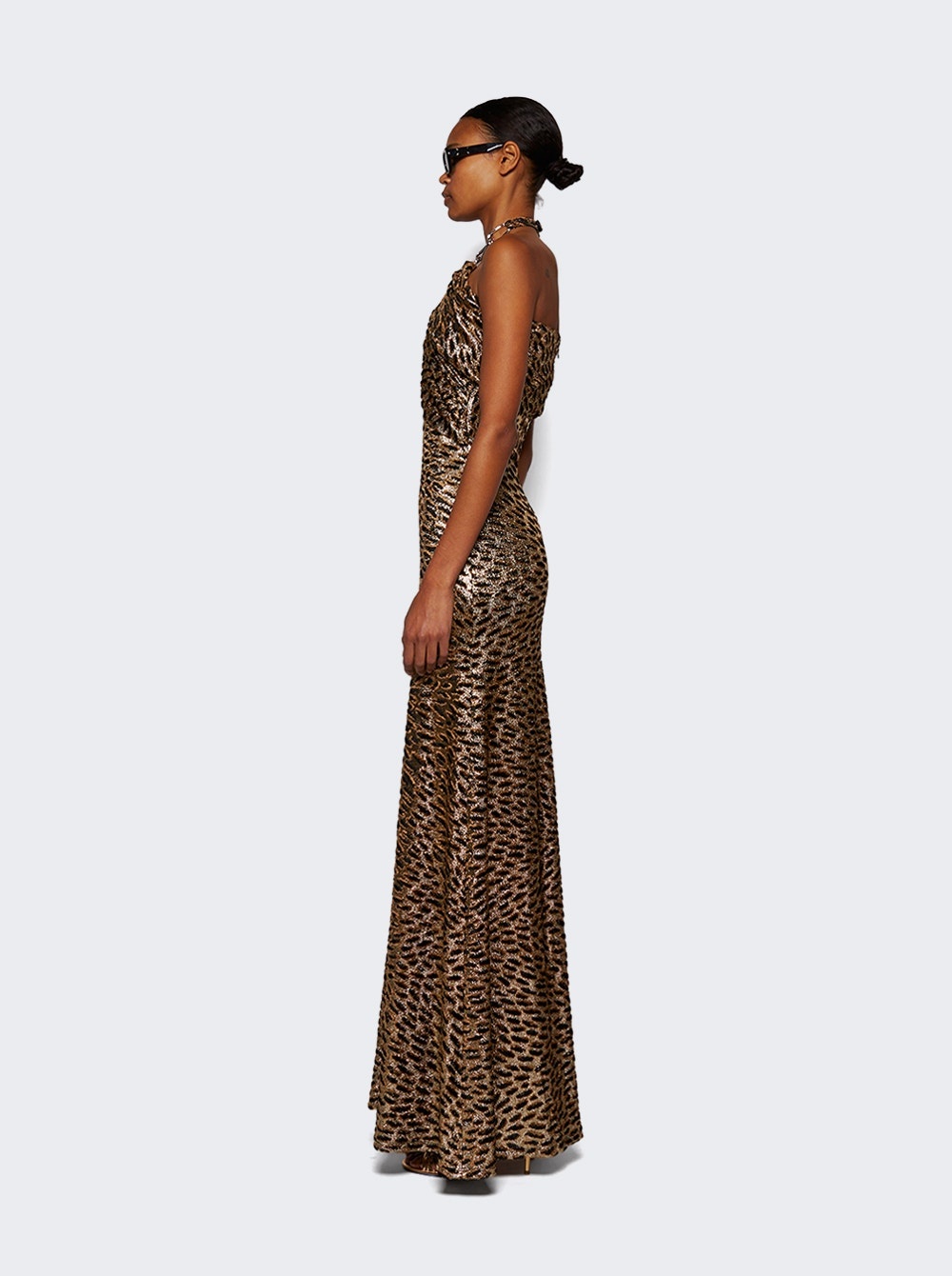 Chain Halter Neck Gown Tiger Lurex - 4