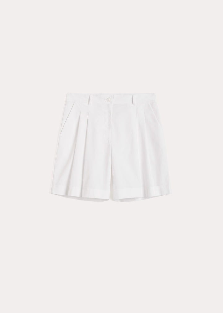 Pleated cotton-poplin shorts white - 1