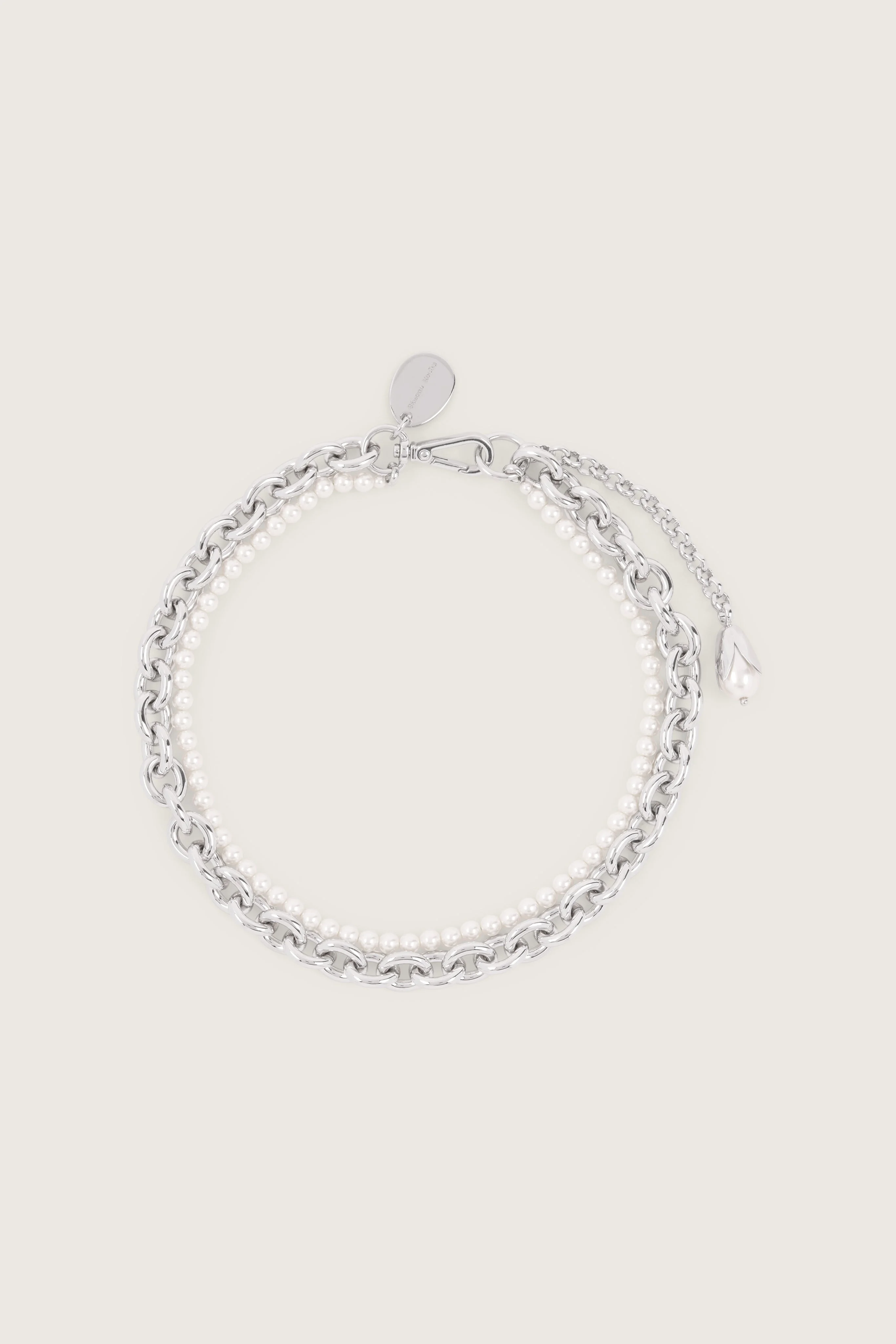 Pearl & Chain Choker Necklace - 1