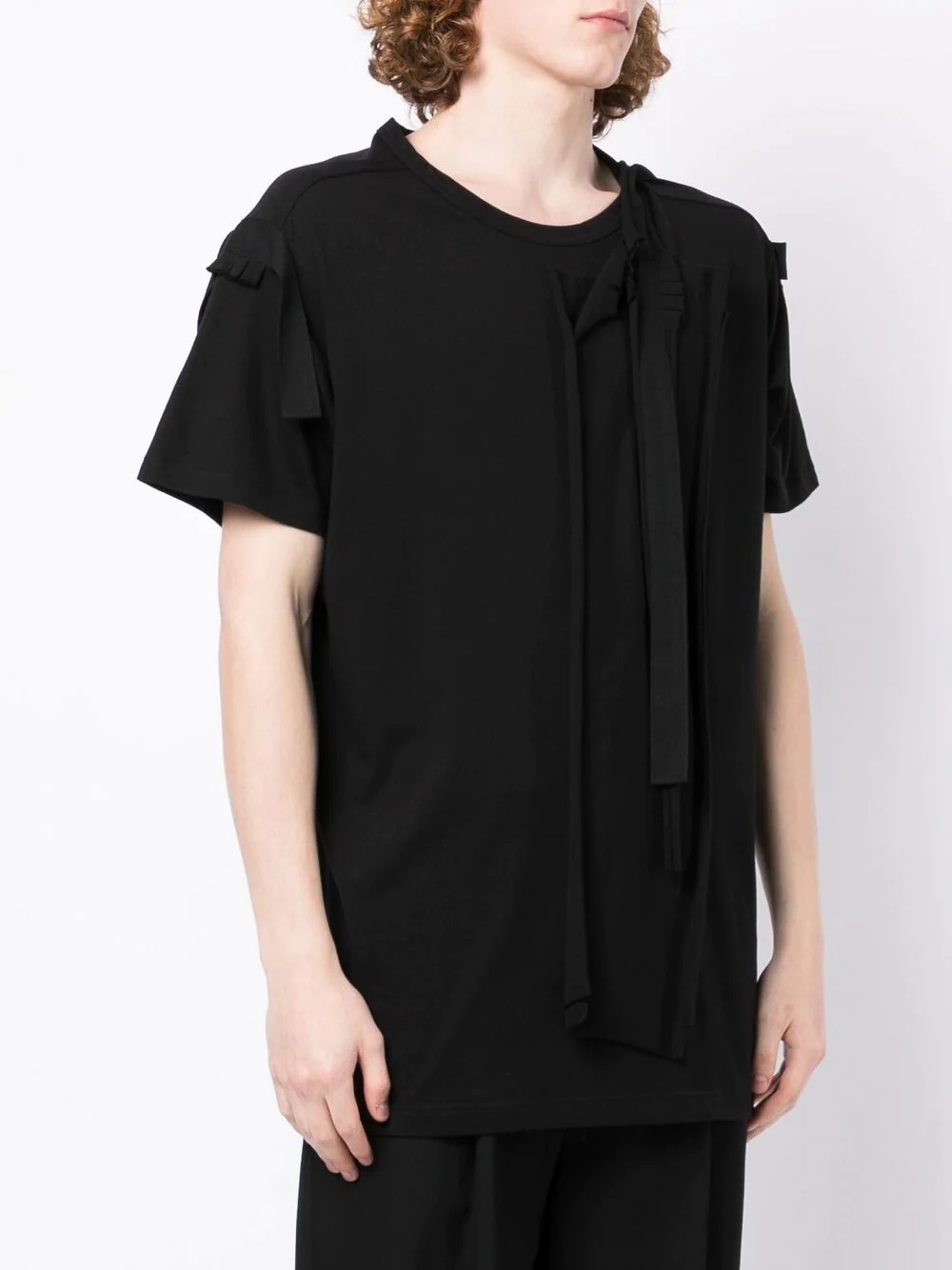 panelled drawstring cotton T-shirt - 3