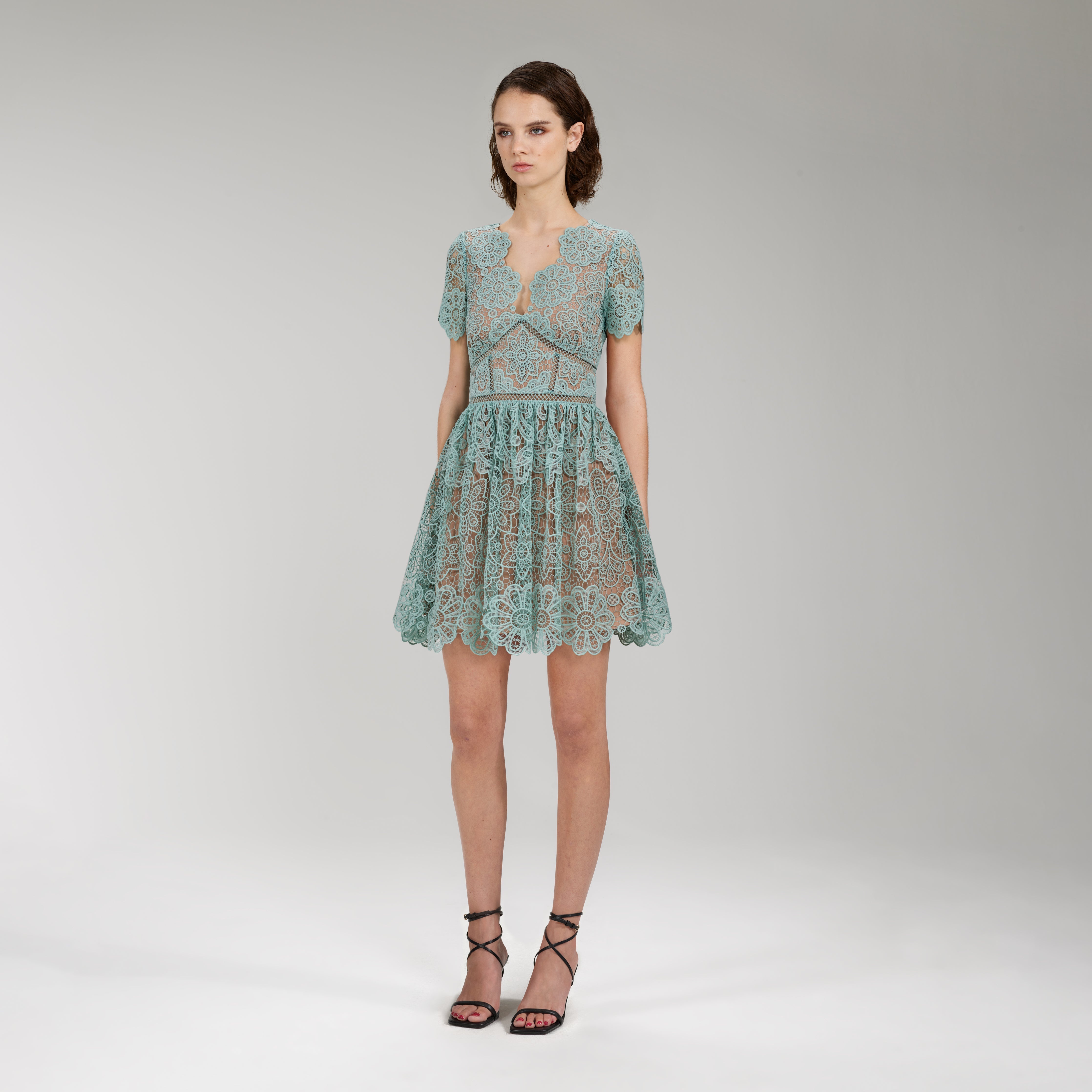 Mint Floral Guipure Lace Mini Dress - 2