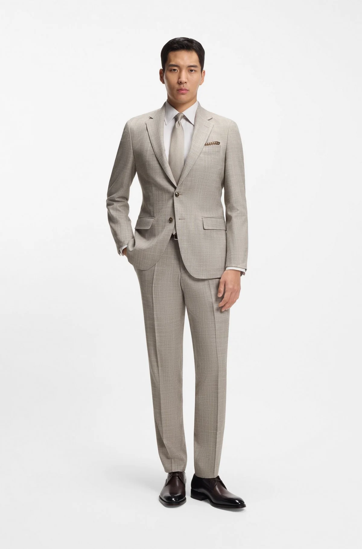 PATTERNED TWO-PIECE SLIM-FIT SUIT IN A WOOL-SILK BLEND - 1