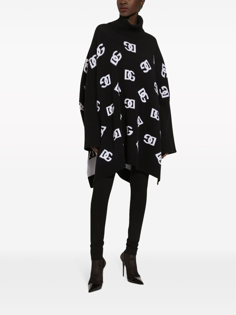 logo-jacquard roll-neck poncho - 3
