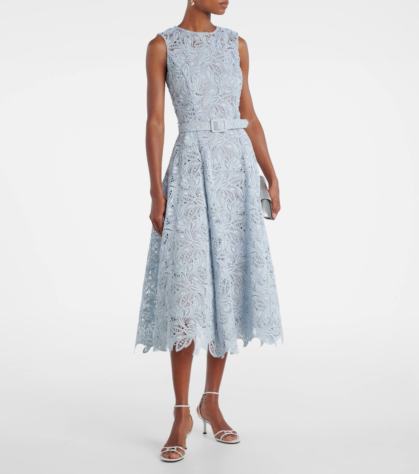 Belted floral lace midi dress - 2