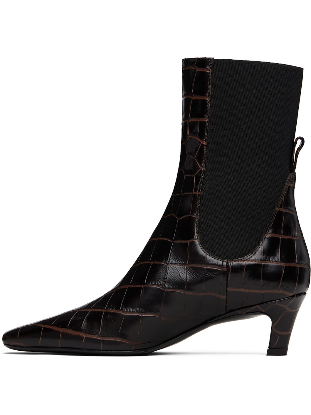 Brown Croco-Embossed Mid-Heel Boots - 3