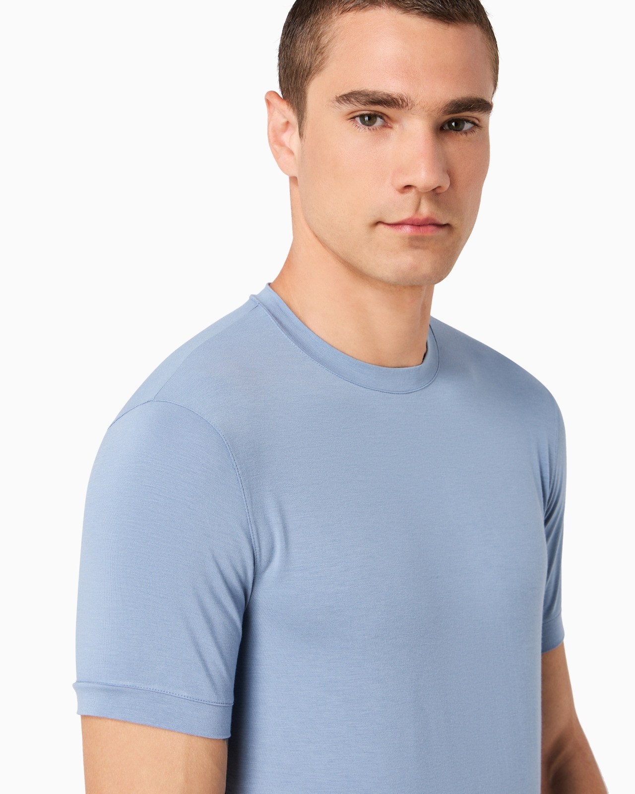 Crew-neck short-sleeved T-shirt in stretch viscose jersey - 5