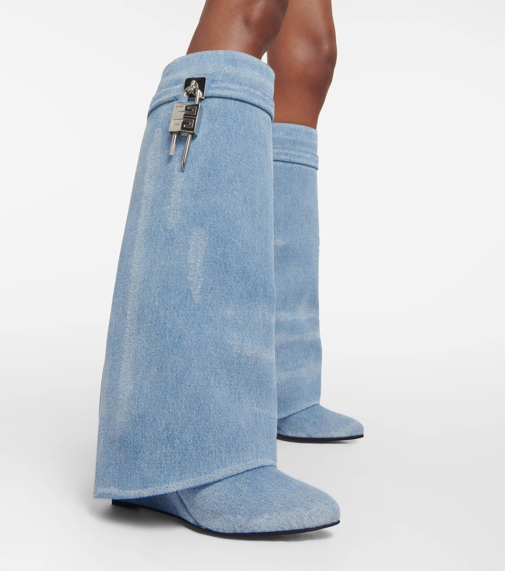Shark Lock denim knee-high boots - 3