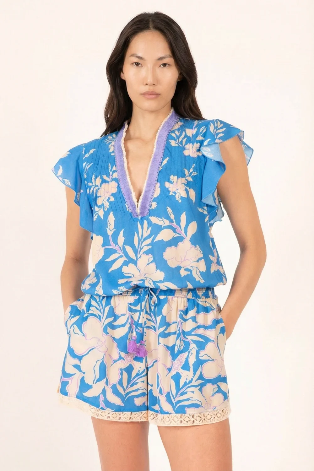 Short Jumpsuit Sasha - Blue Palm Beach - 1