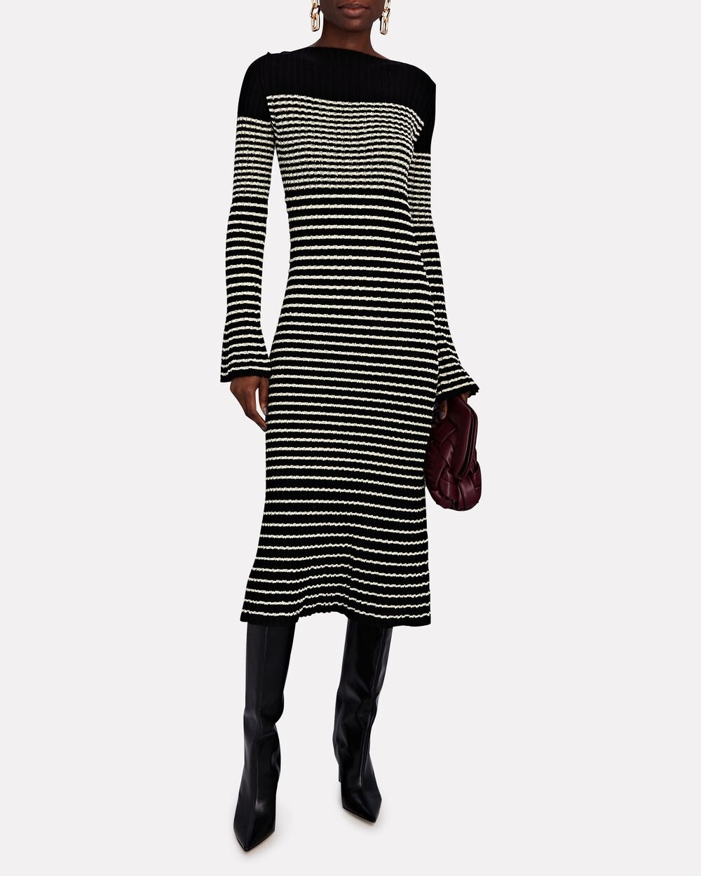 Striped Bouclé Knit Midi Dress - 2