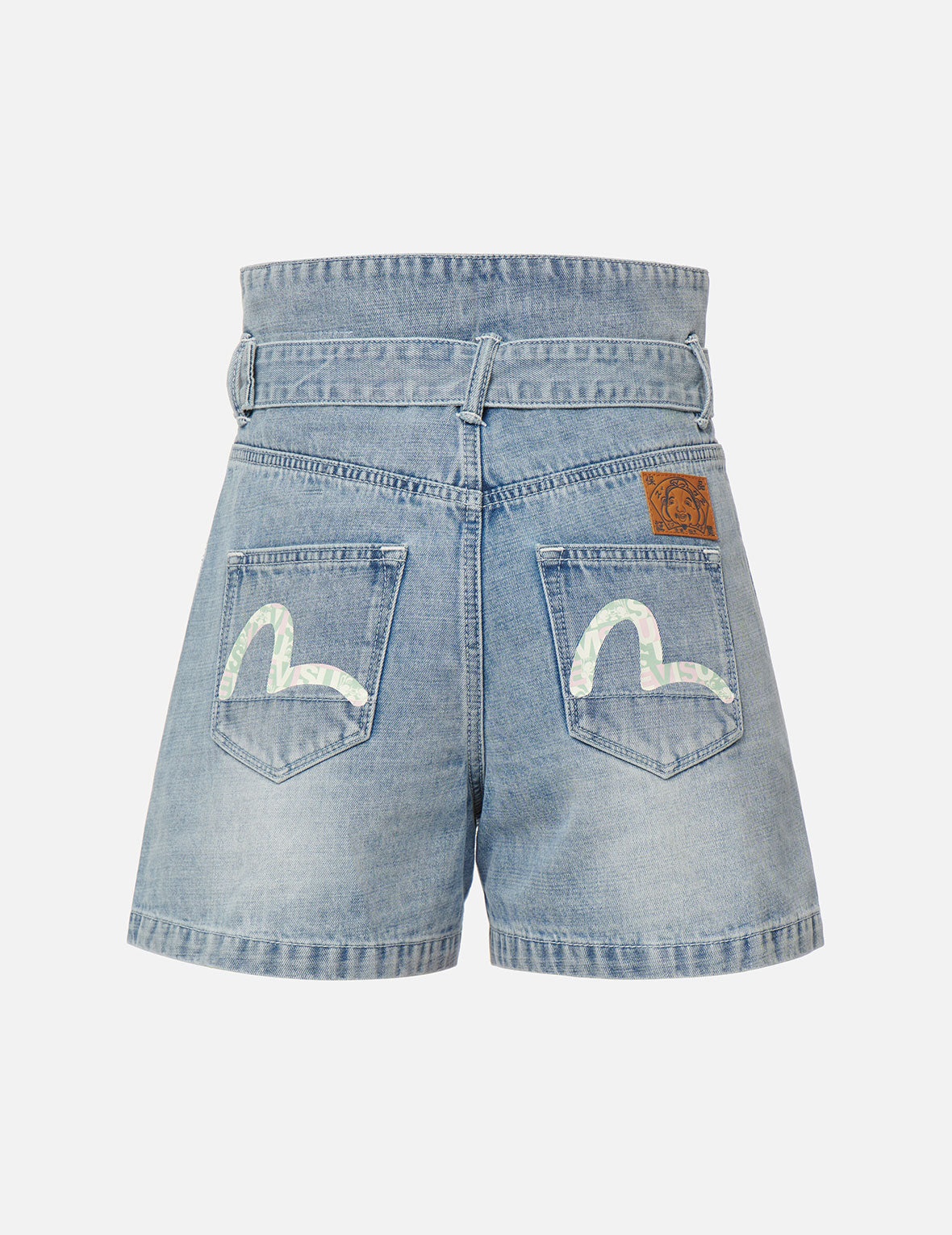 SEAGULL PRINT PAPER BAG DENIM SHORTS - 1