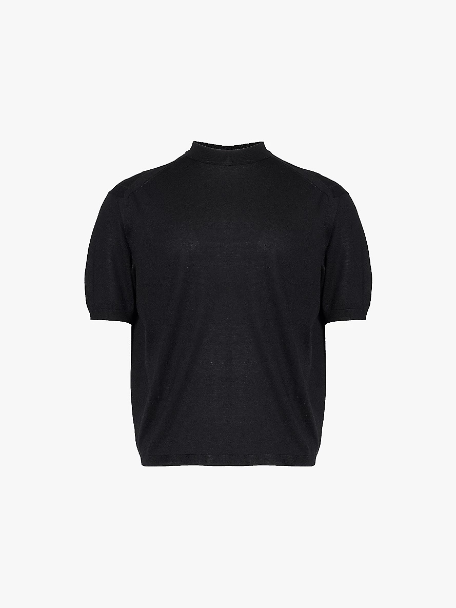 Monogram-embroidered dropped-shoulder knitted T-shirt - 1