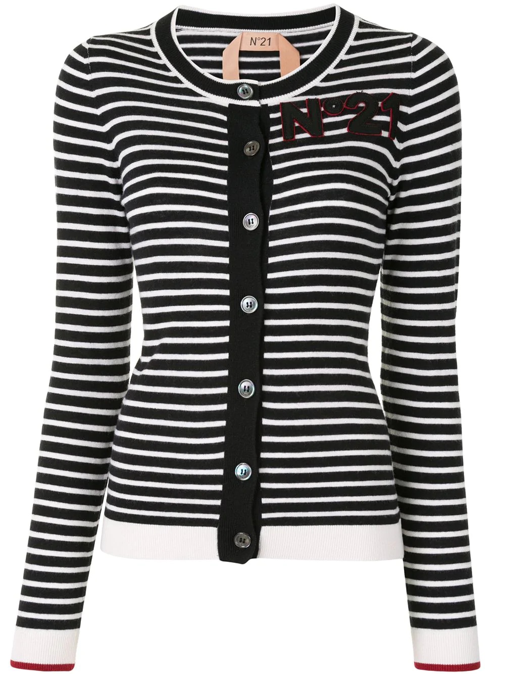 striped logo patch cardigan - 1