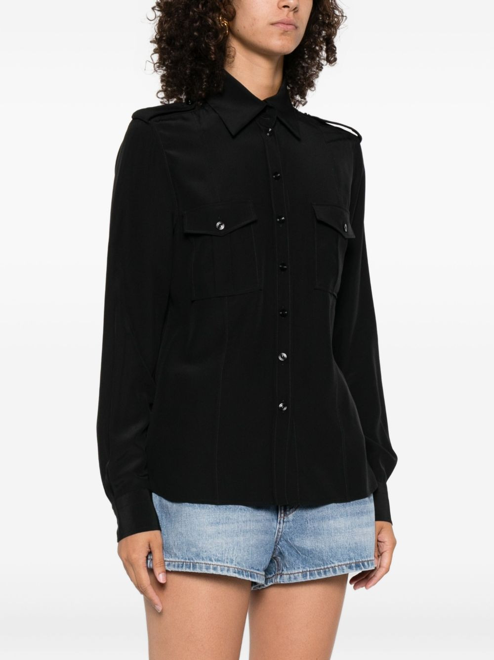 point-collar silk shirt - 3