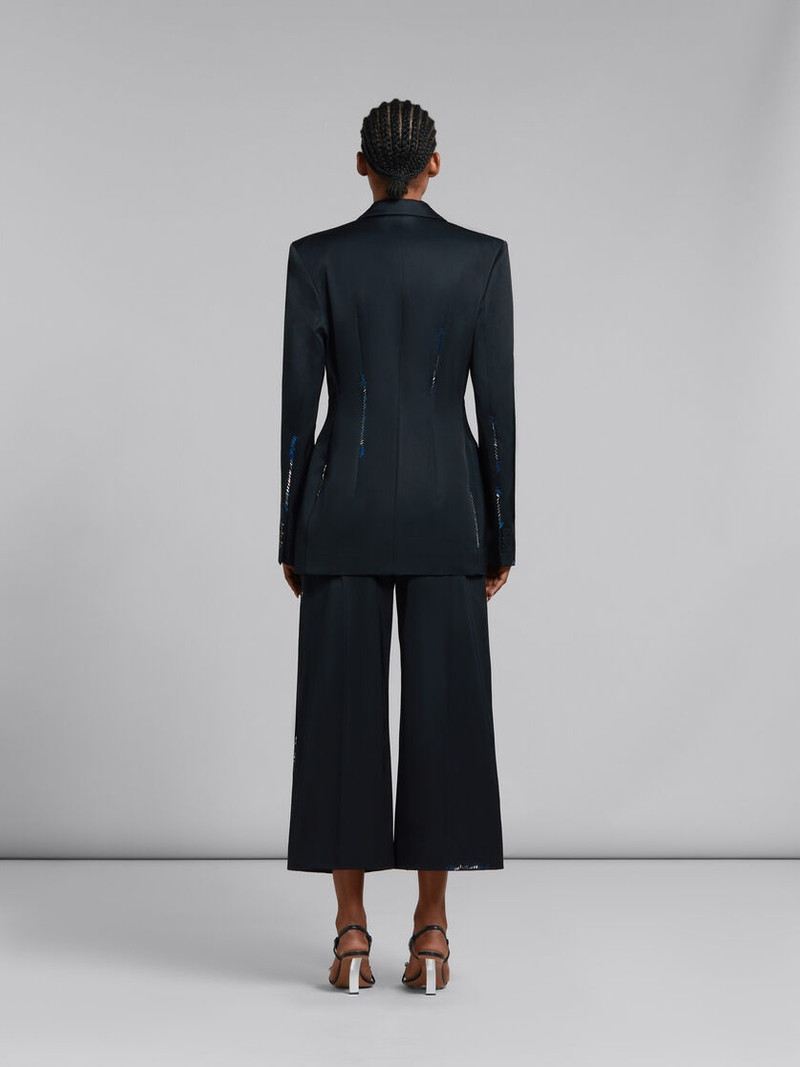 BLACK DUCHESSE SATIN TROUSERS WITH BEAD MENDING 3