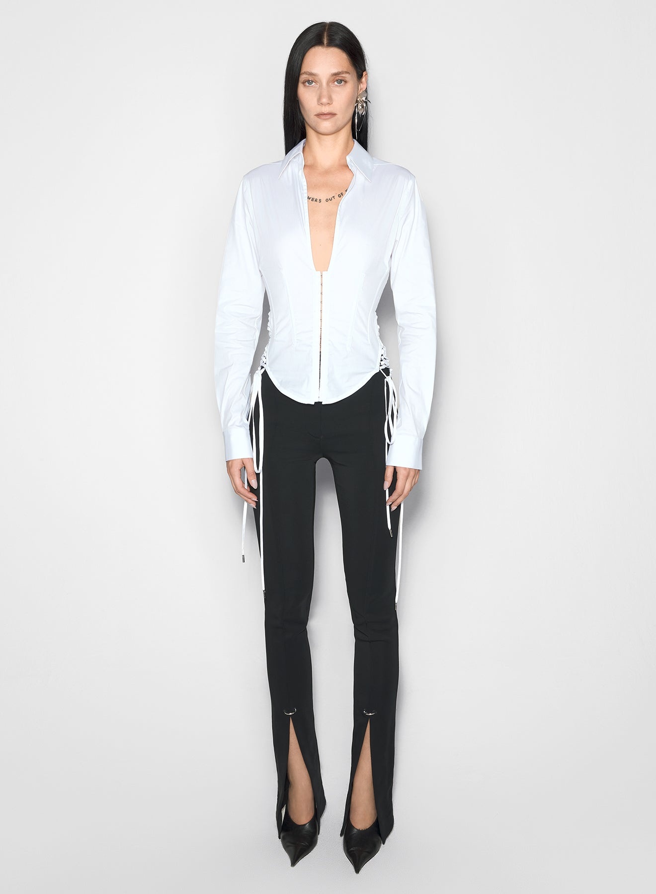 white laced corset poplin shirt - 2