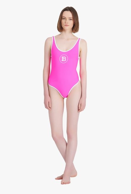 Neon pink racerback one-piece with white Balmain logo - 2