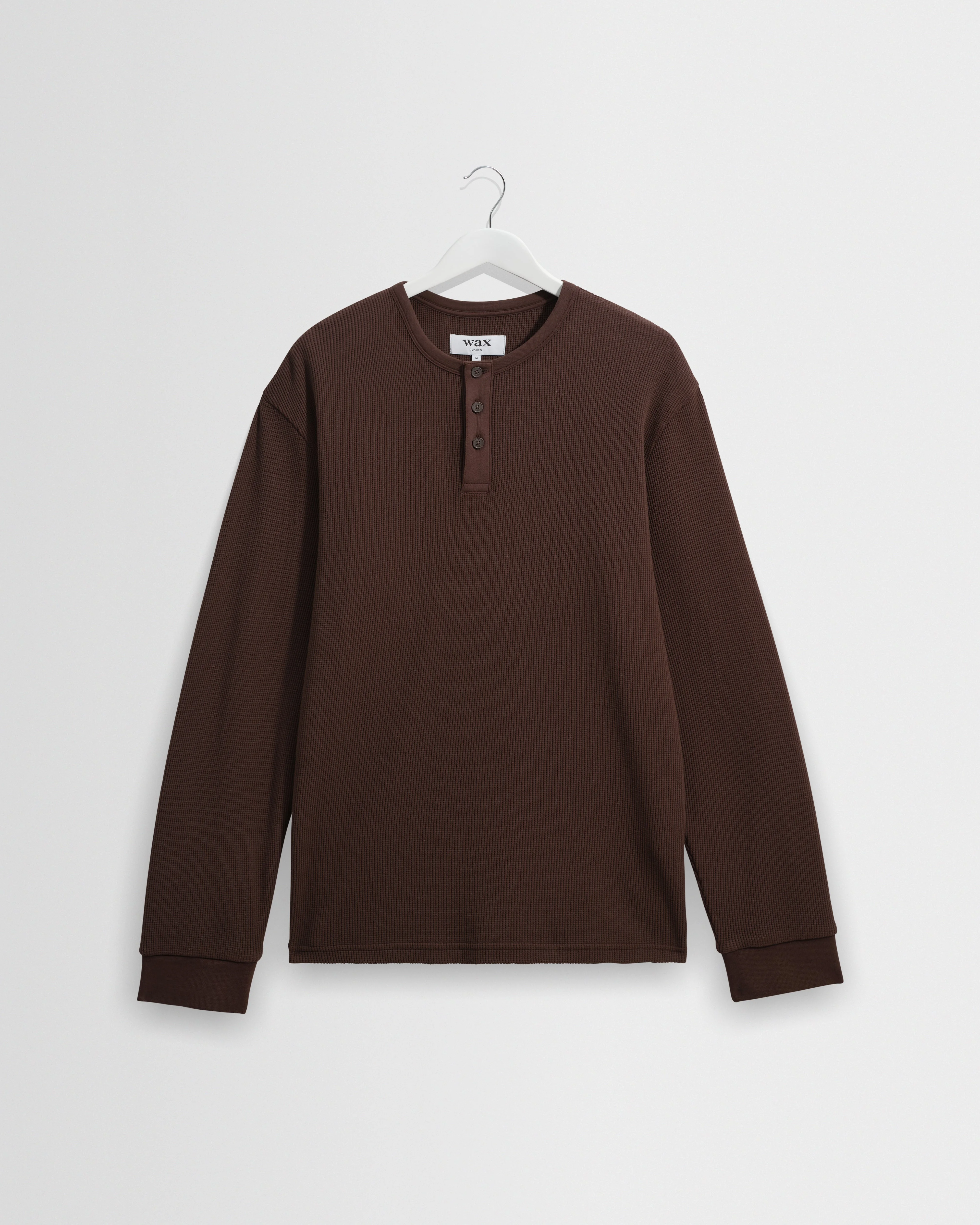 Caleb - Brown Waffle Cotton Henley Long-Sleeve T-Shirt - 1