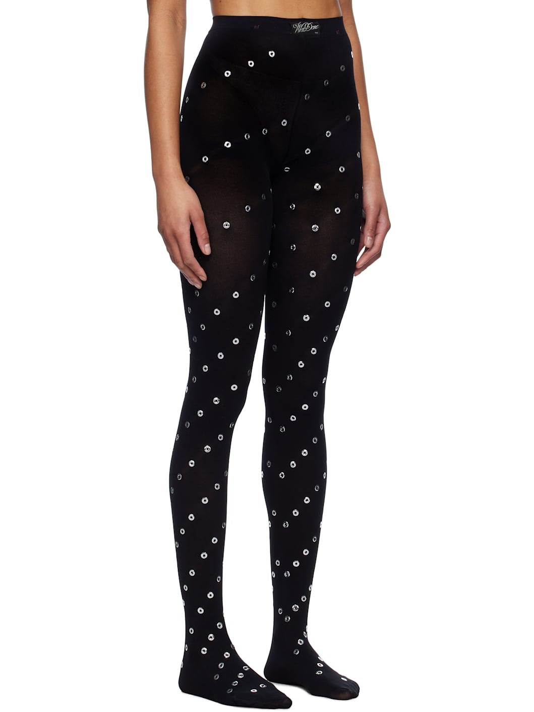Black Eyelet Tights Leggings - 2