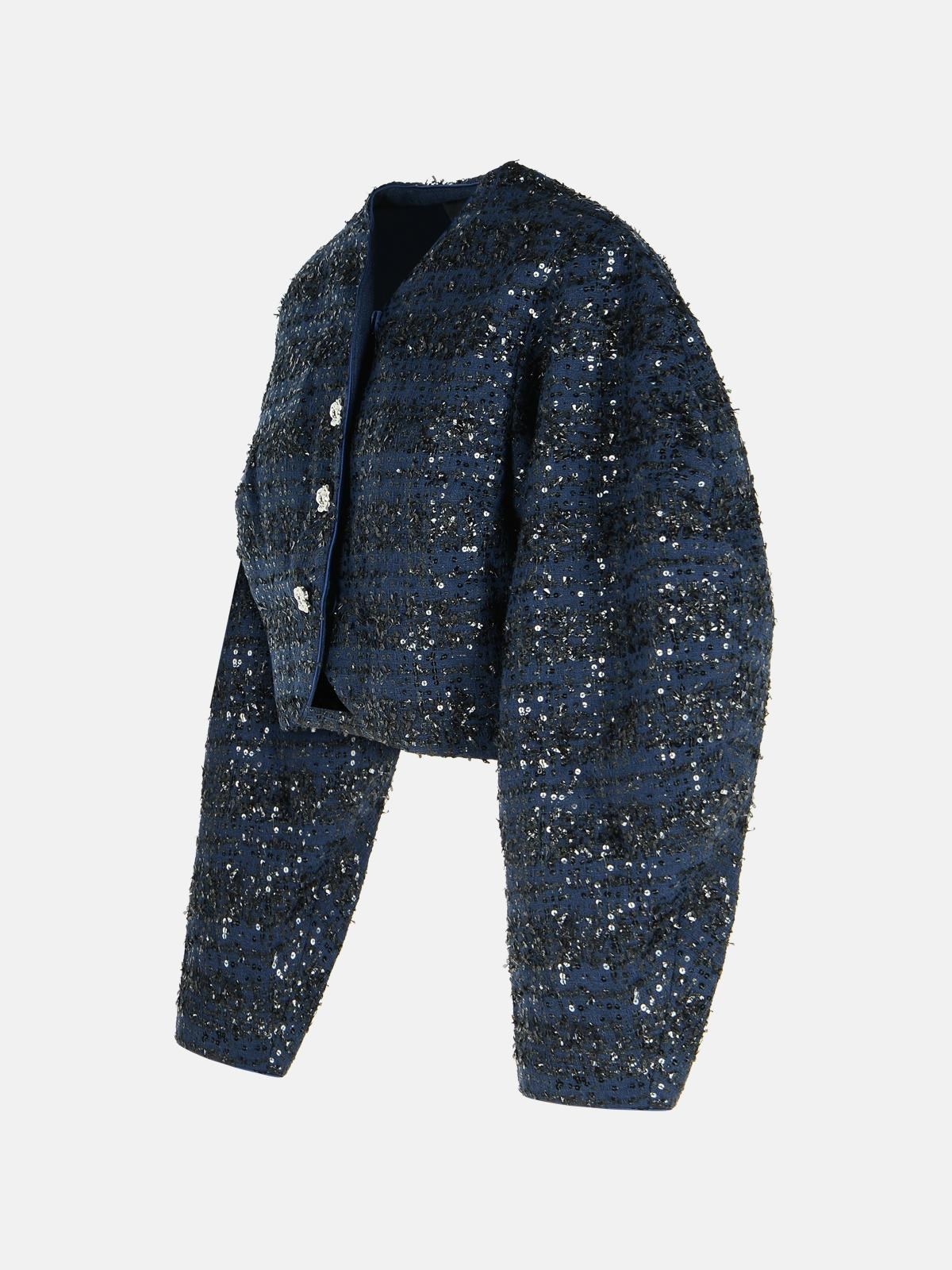 DARK BLUE POLYESTER SHORT JACKET - 2
