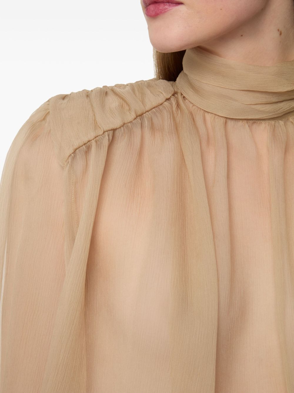high-neck puffed-sleeve top - 5