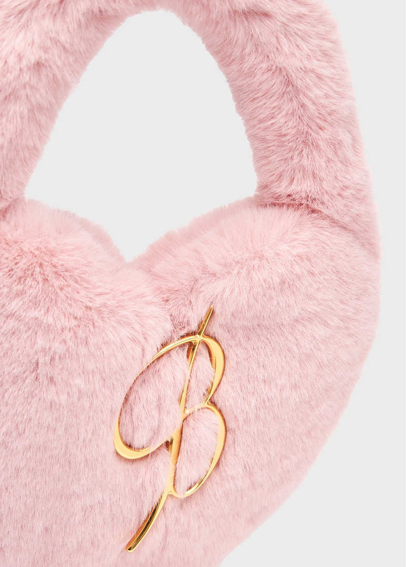 FAUX FUR HEART-SHAPED BAG WITH RHINESTONE B MONOGRAM PIN 4