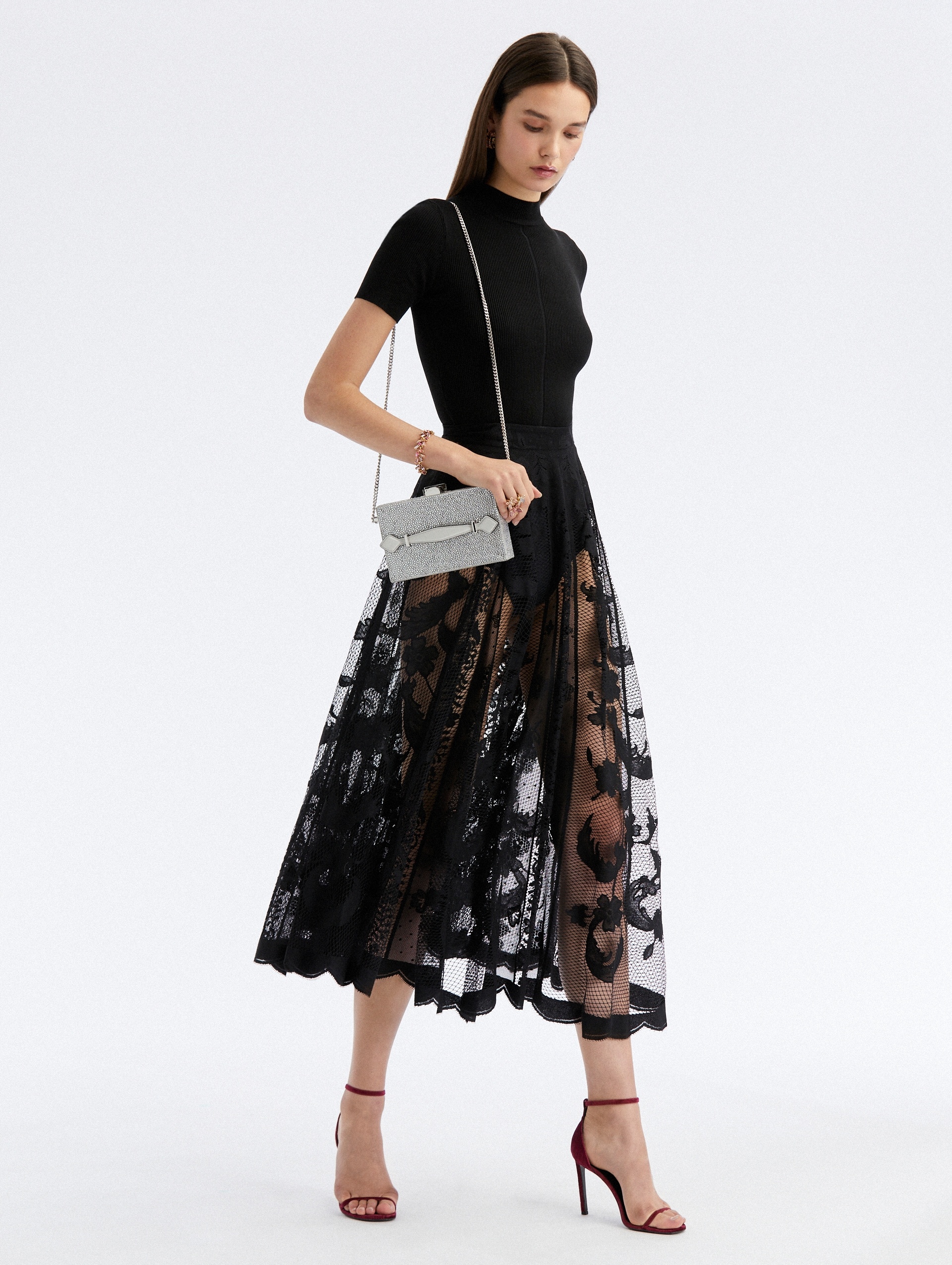 FLORAL GUIPURE LACE SCALLOP SKIRT - 3