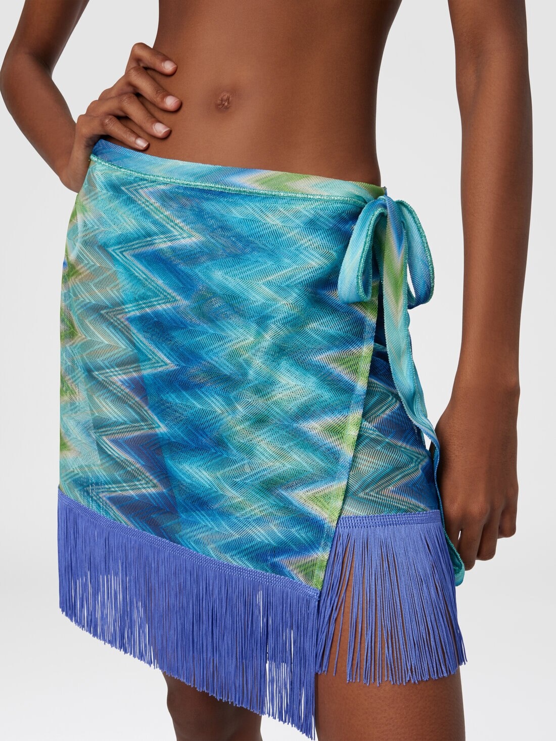 Wrap Skirt with Fringes and Faded Stripes - 4