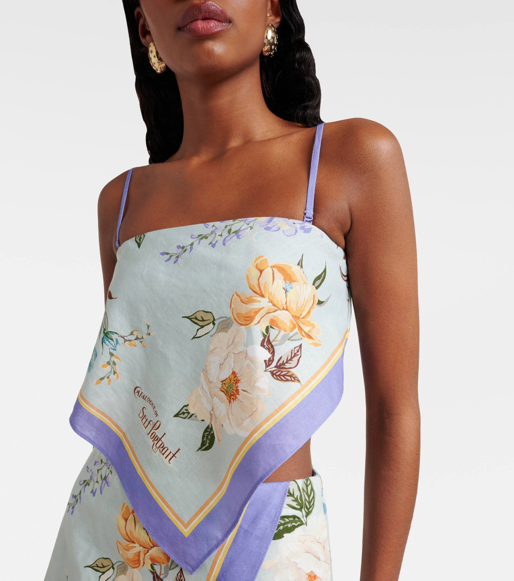 Floral linen and cotton crop top - 4