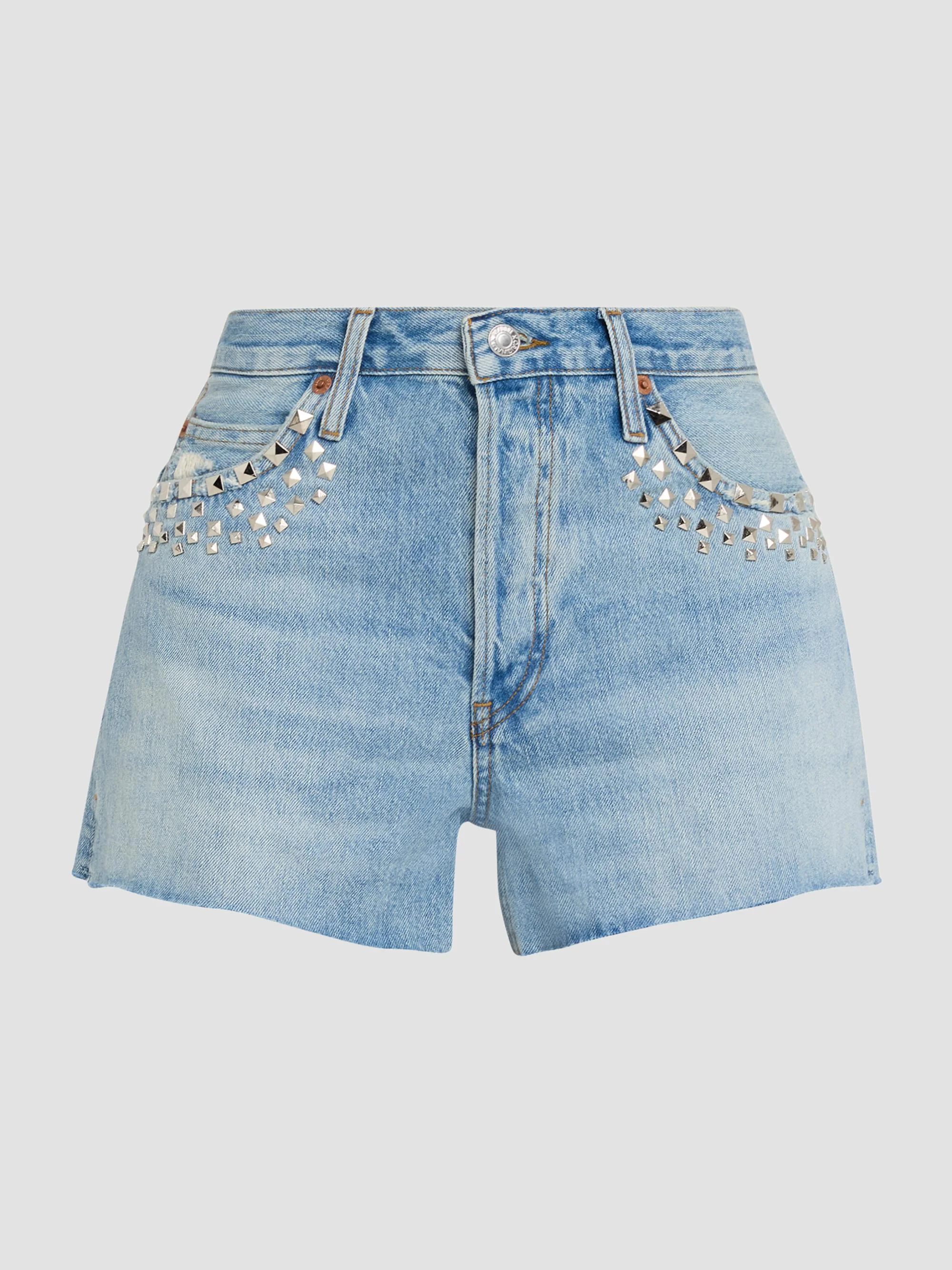 Women's The Breezy Studded Denim Shorts - Aged Worn Blue - 1