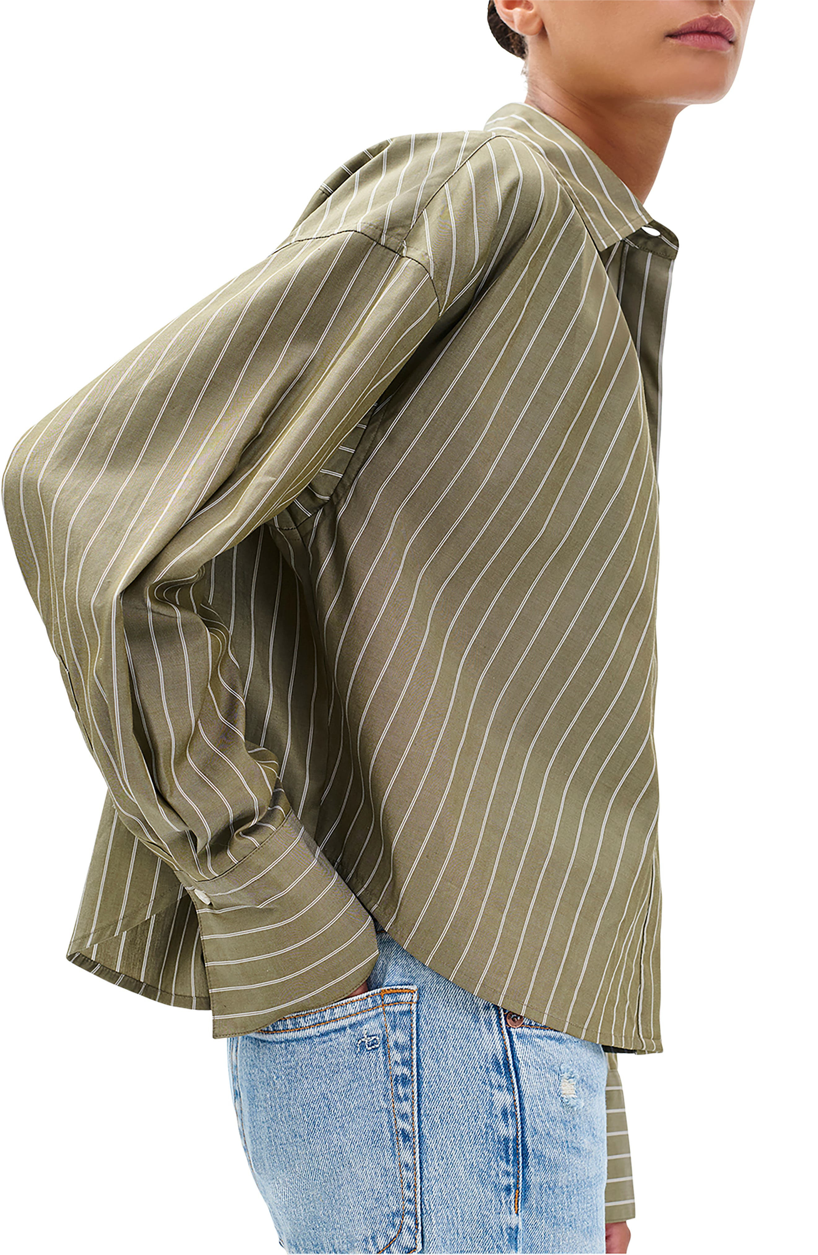 rag & bone Martha Stripe Cotton Poplin Button-Up Shirt in Green Stripe at Nordstrom - 3