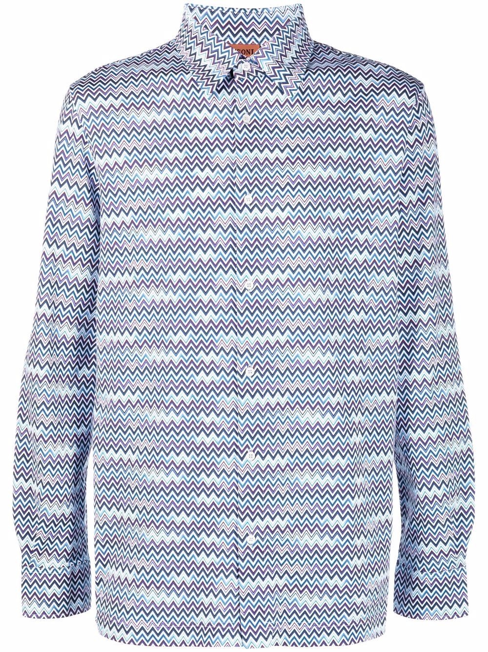 zigzag-pattern print long-sleeve shirt - 1