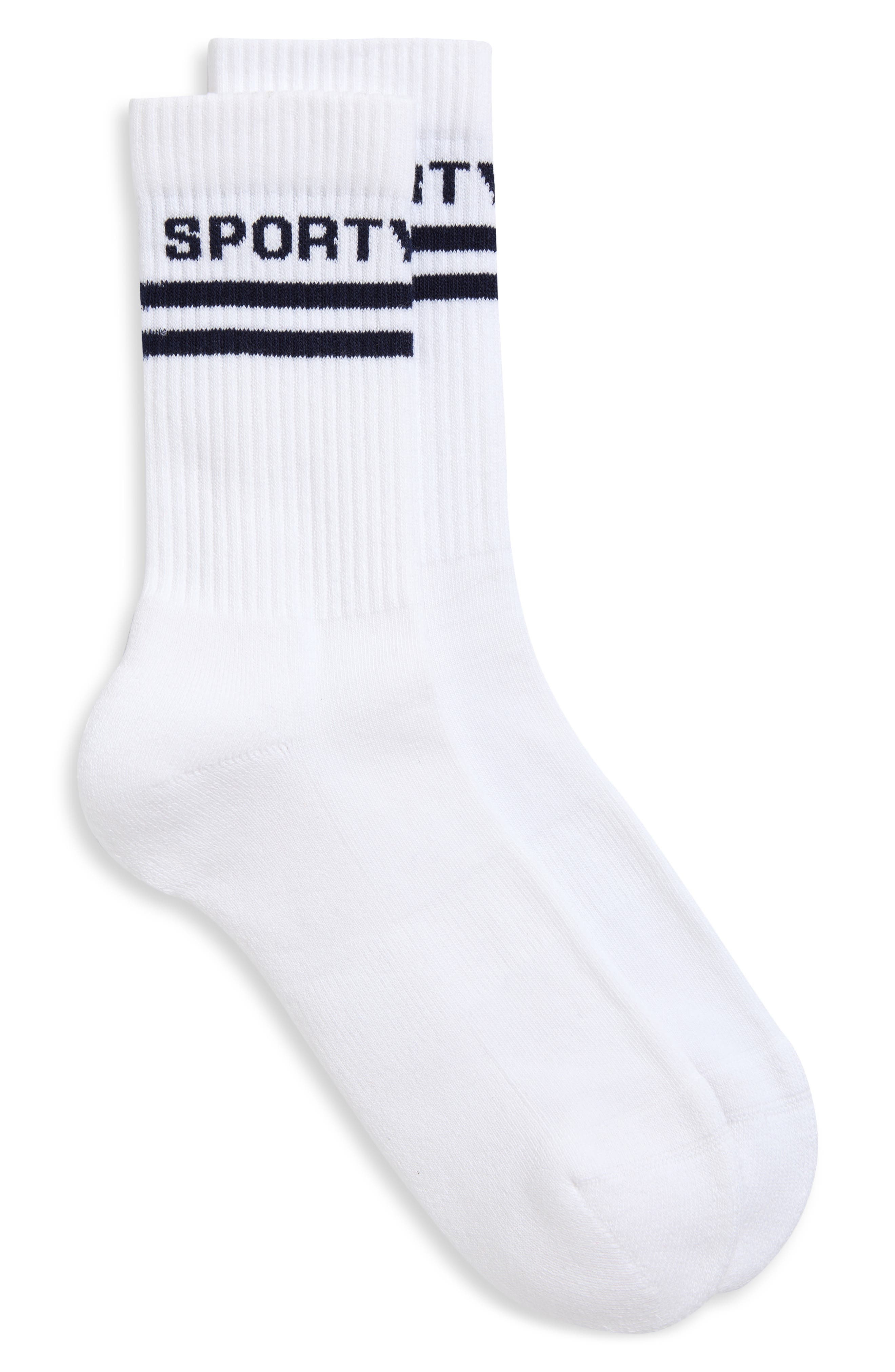 Sporty & Rich Logo Cotton Blend Crew Socks in White/navy at Nordstrom - 1