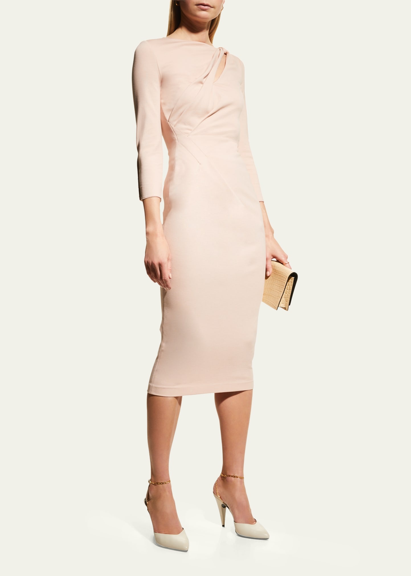 Asymmetric Twist-Keyhole Jersey Midi Dress - 4