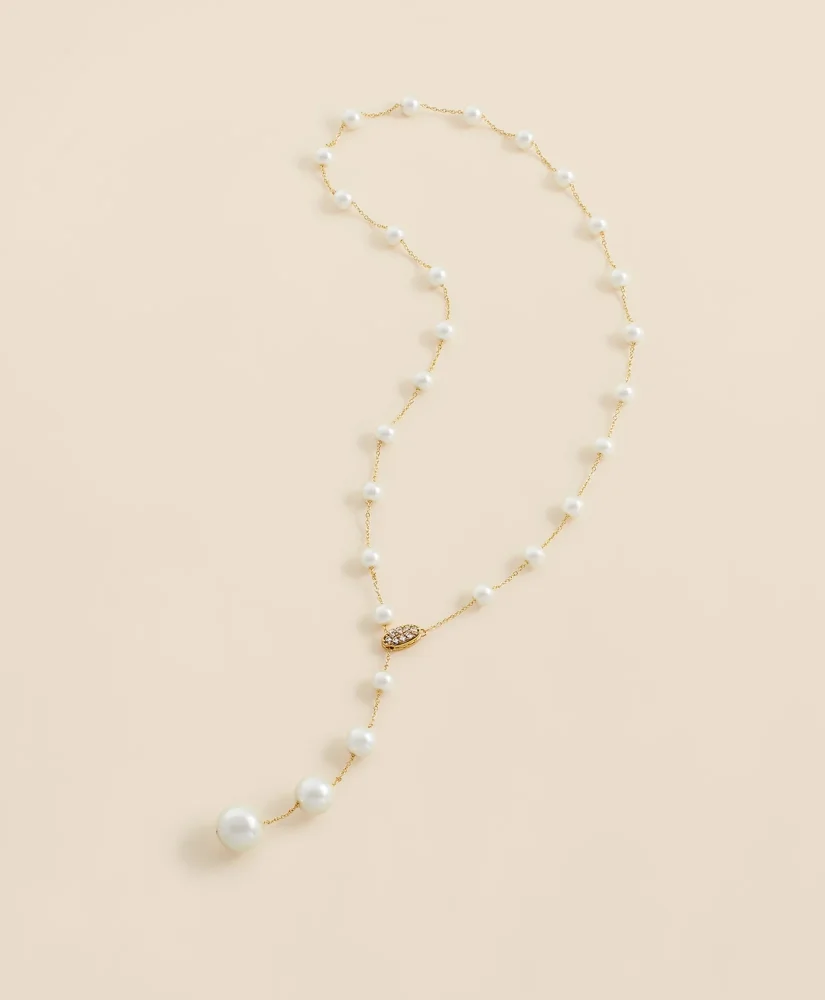 Faux Pearl & Gold-Toned Y-Neck Necklace - 1