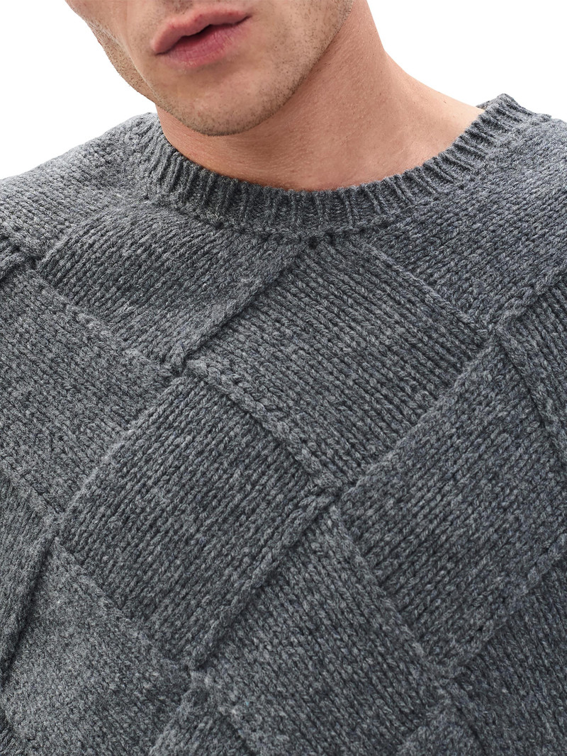 Men's Hand-Knit Entrelac Crewneck Sweater - Charcoal 6