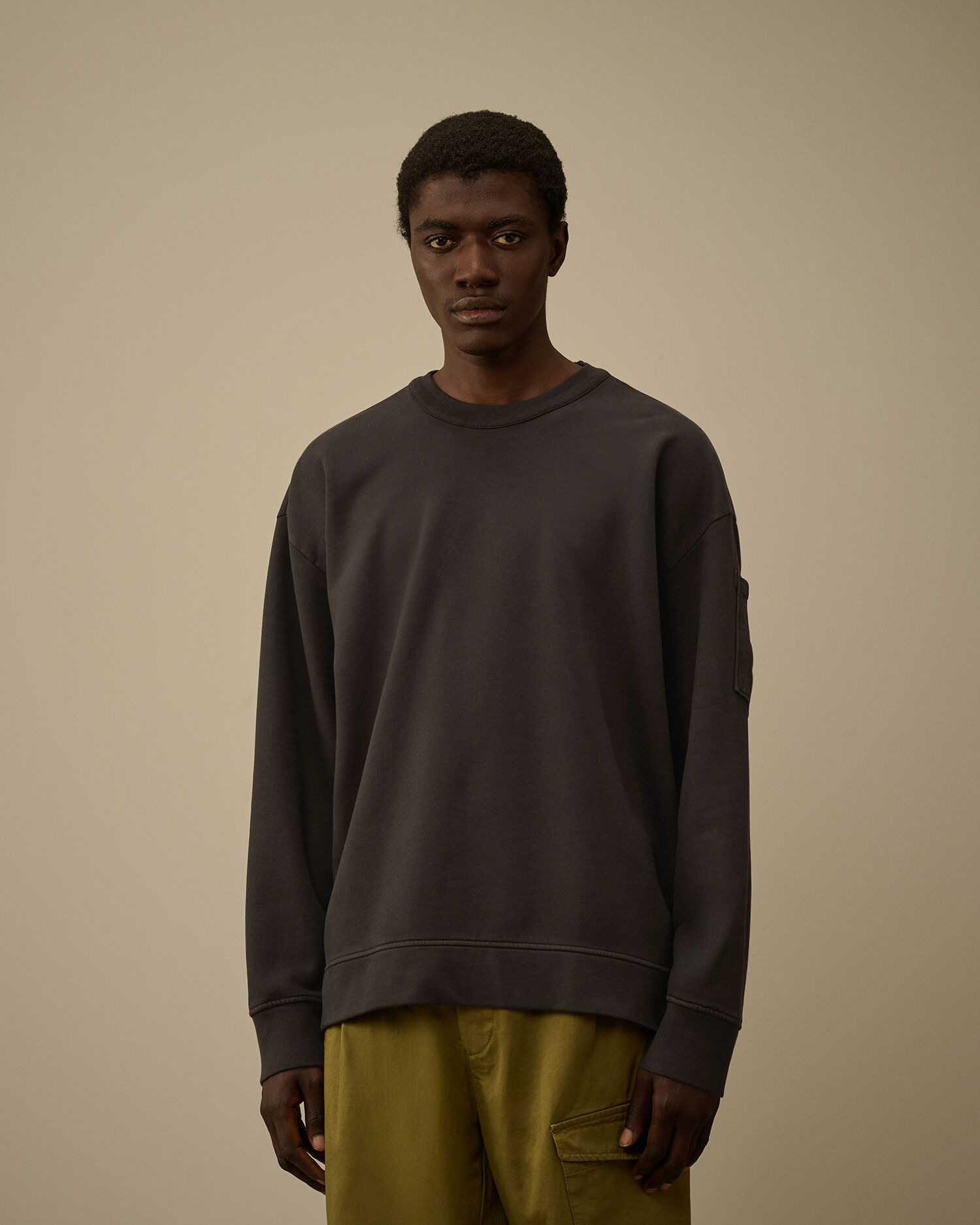 Brushed and Emerized Diagonal Fleece Boxy Crewneck Sweatshirt - 3