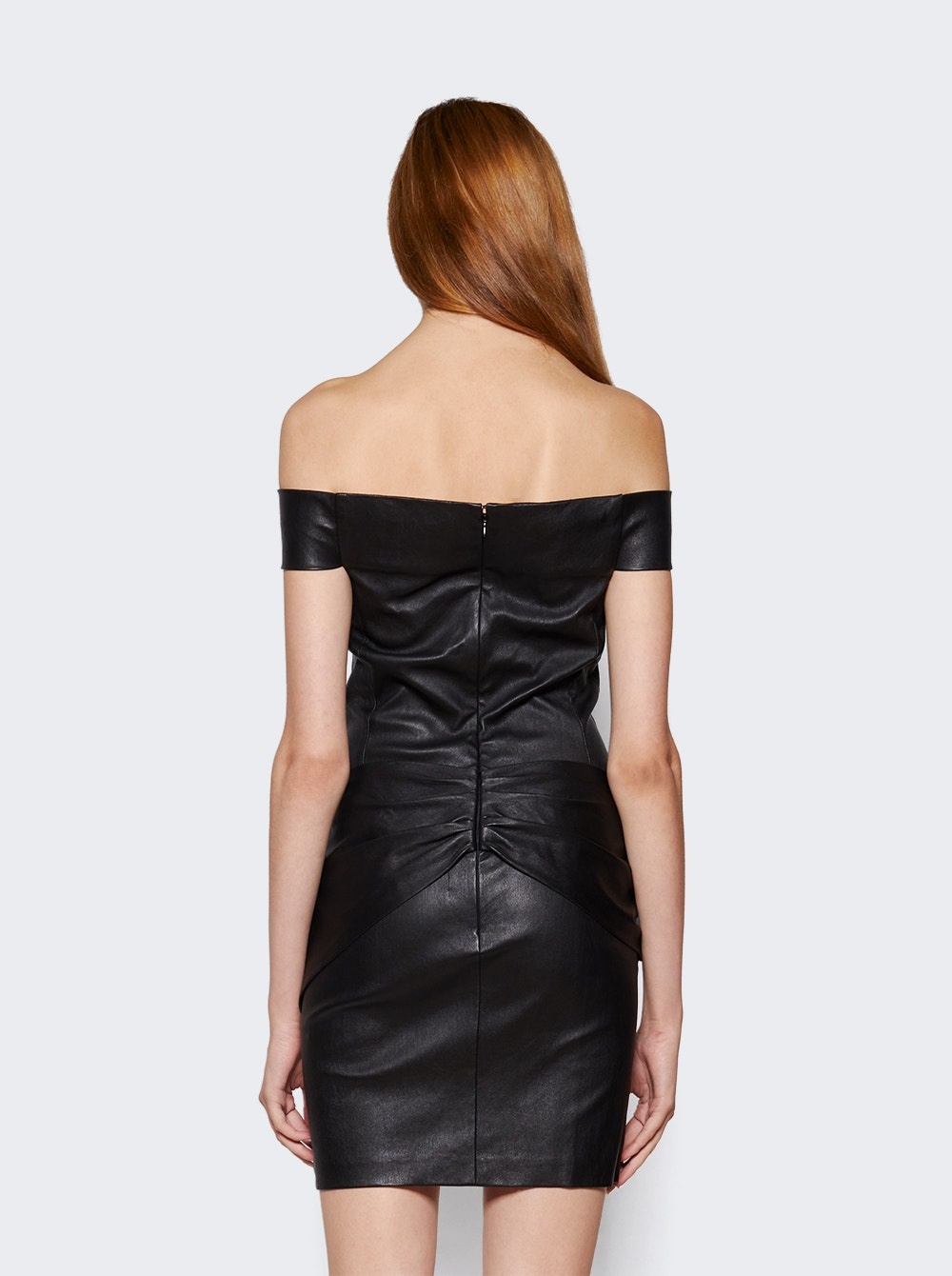 Draped Mini Leather Dress Black - 5