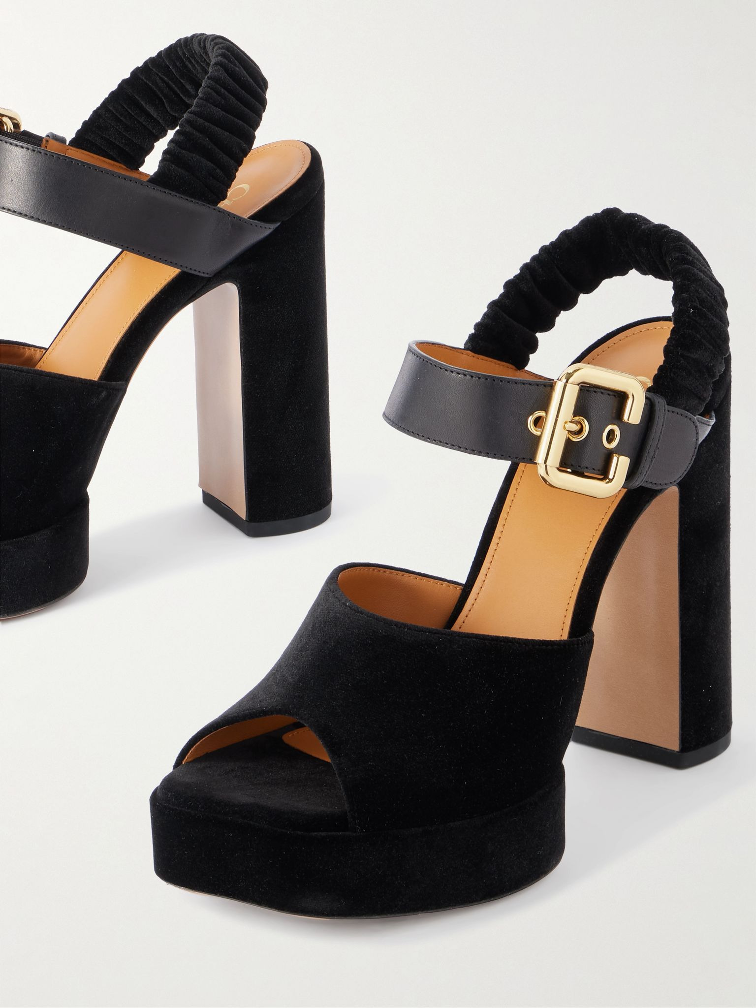 Paddington leather-trimmed velvet platform sandals Black - 4