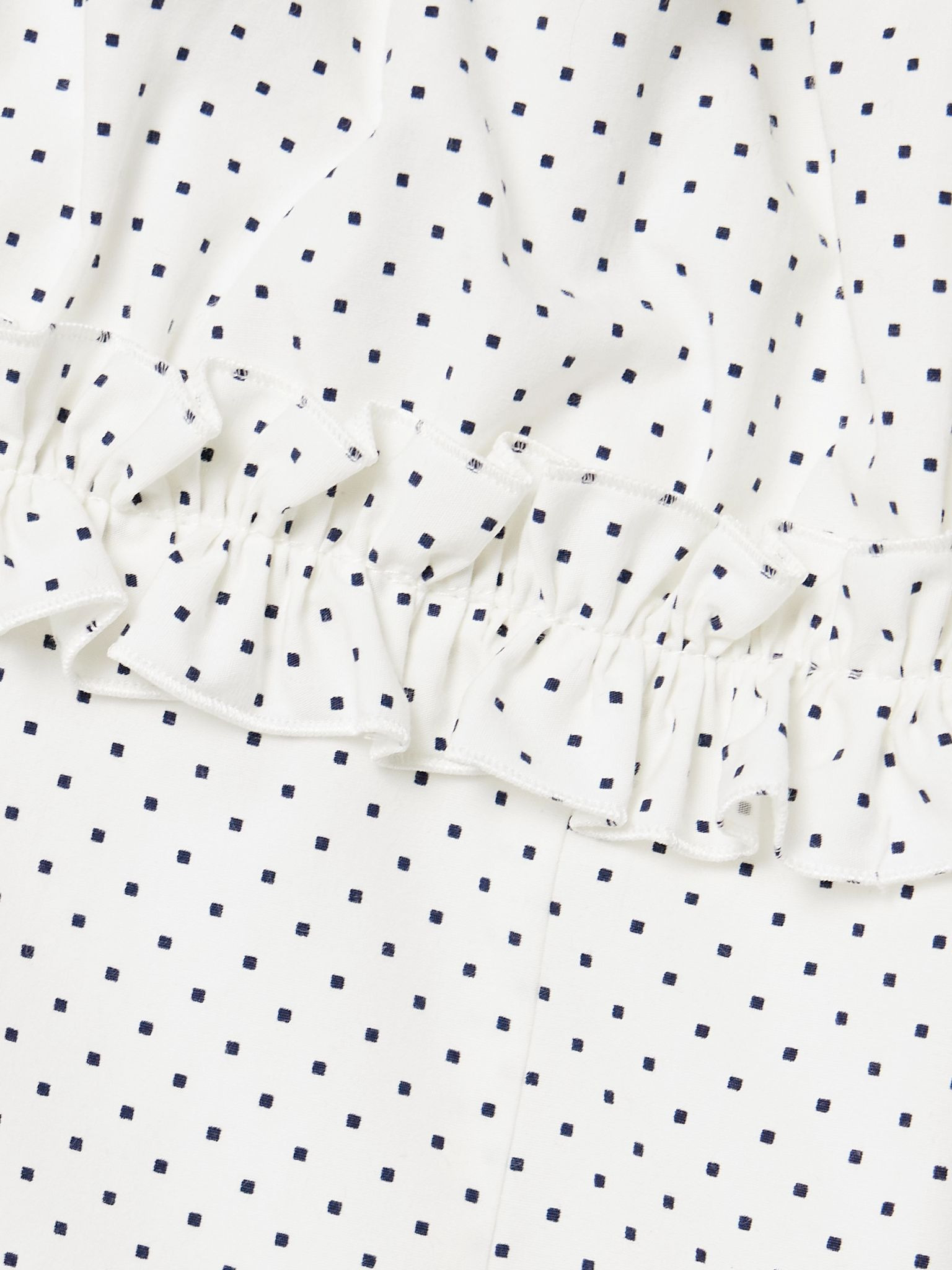 Velvet-trimmed ruffled polka-dot cotton-poplin mini dress White - 5