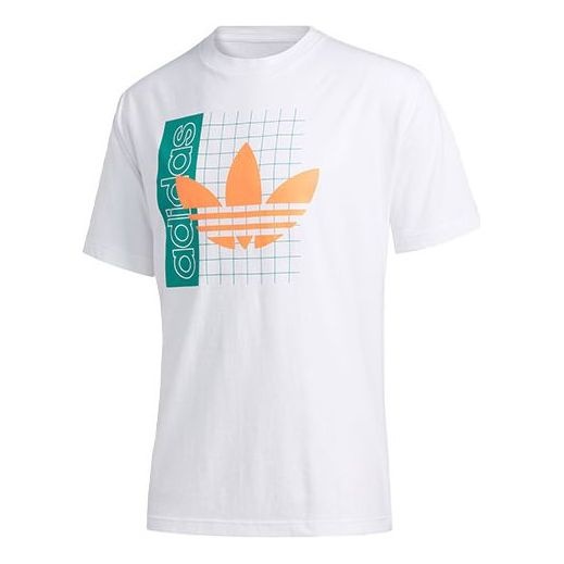 adidas originals Grid Tref Tee Retro mesh Logo Printing Sports Round Neck Short Sleeve White FM1560 - 1