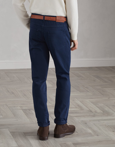 Brunello Cucinelli Garment-dyed slim fit trousers in comfort cotton lightweight denim outlook
