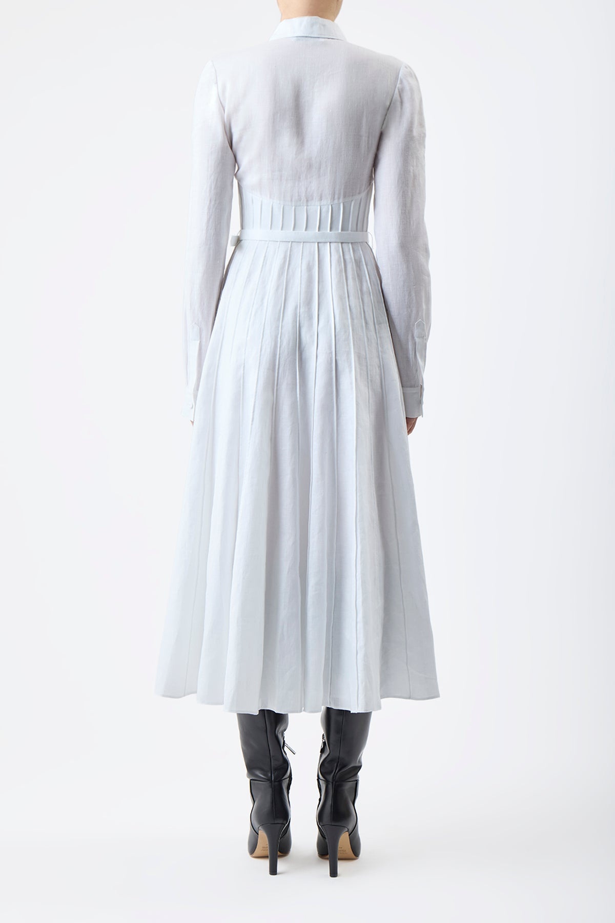 Dewi Pleated Dress in White Aloe Linen - 5